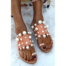 Apricot Faux Matte Pearl Vachetta Leather Sandals