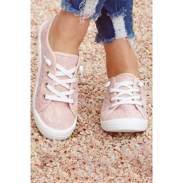 Pink Contrast Mesh Lace-up Sneakers